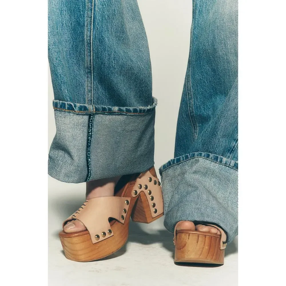 Free People Cecily Clogs US 7 Vachetta Leather Platform Heel Sandal Boho NEW